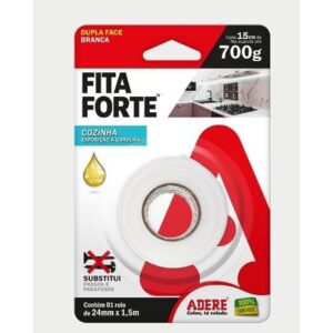 FITA ADERE FITA FORTE 24MMX1,5MT DUPLA FACE ESPUMA BRANCA AREAS GORDUROSAS